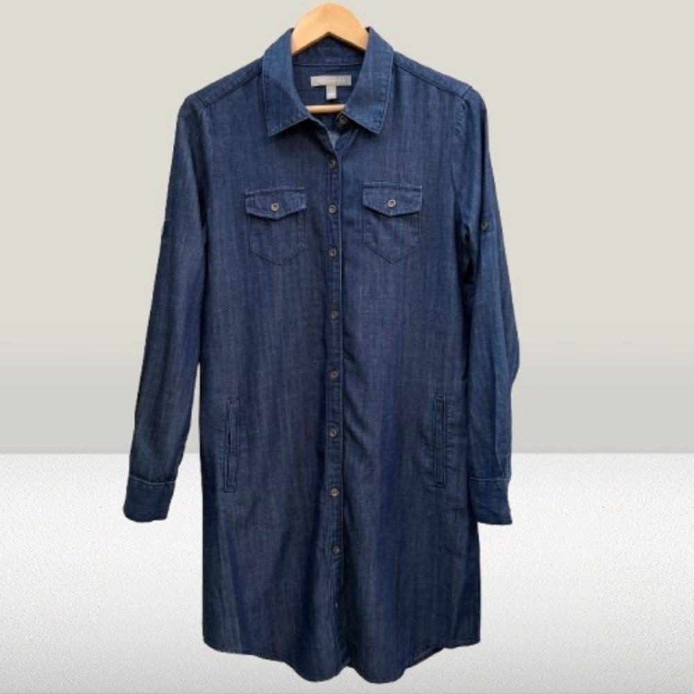 Banana Republic‎ Women's Denim Chambray Shirt Dress Long Sleeve Roll Tab Size 2 - Picture 2 of 4